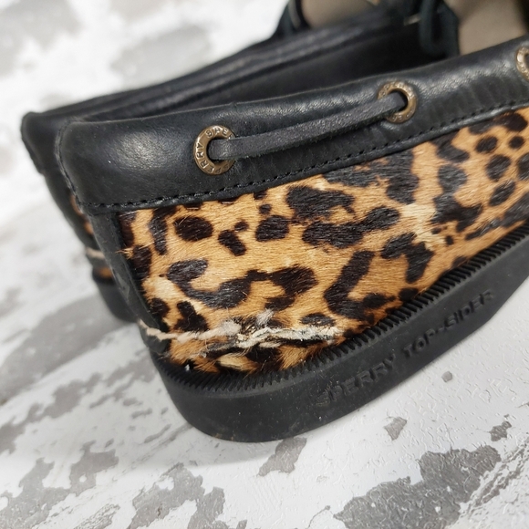 Sperry Top-Sider Women's Cheetah Print Boat Shoe Tan Multi Leather Loafers V243 - Picture 4 of 12
